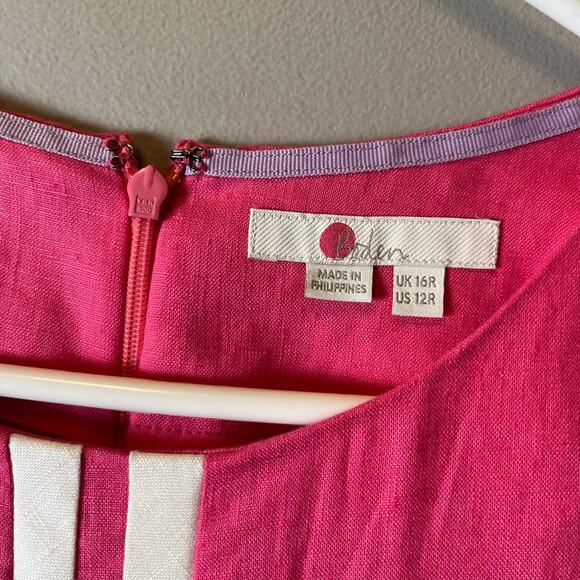 Boden Women's Midi Dress Size 12 Pink 100% Linen A-Line Raw Hem - Picture 6 of 8